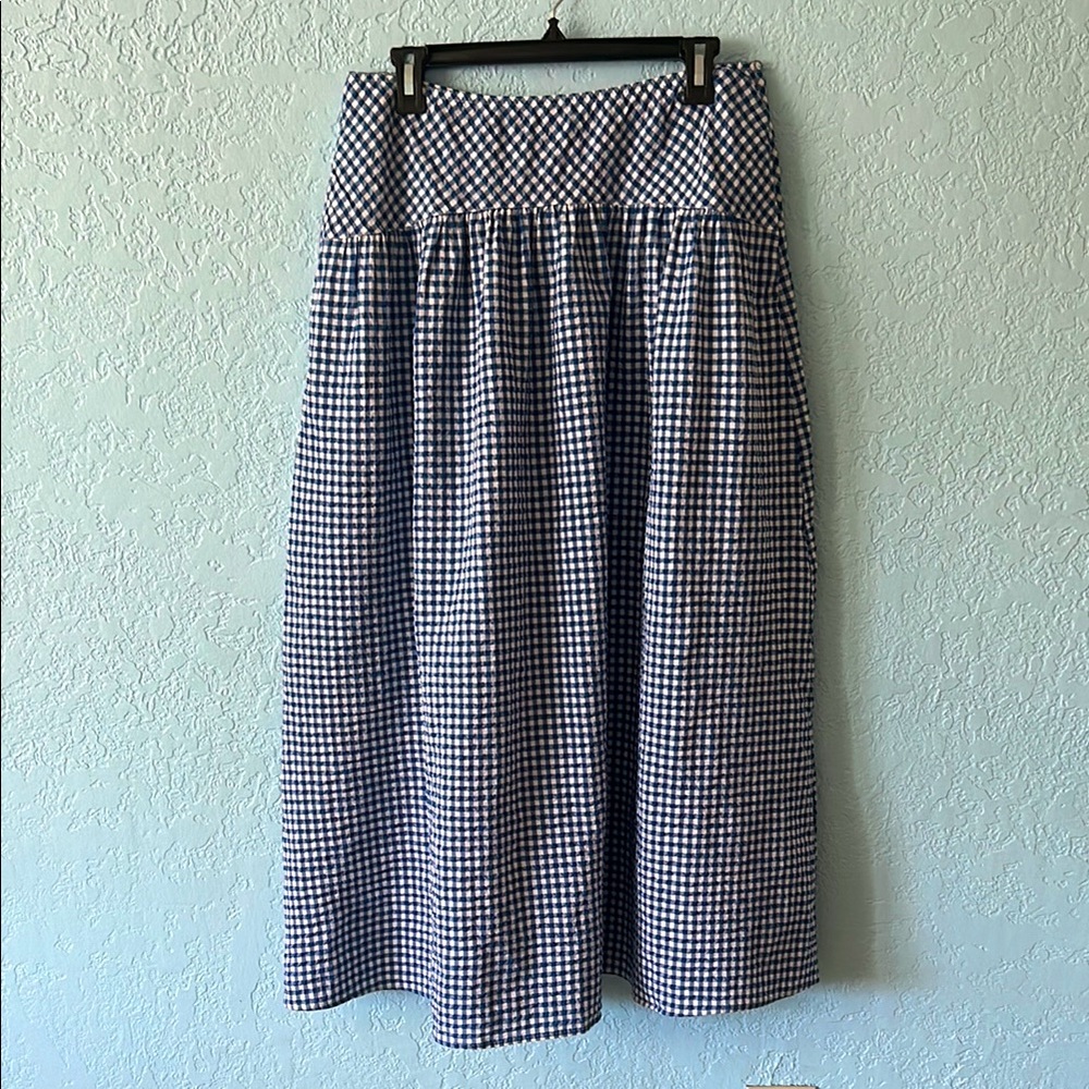 Uniqlo A-Line Midi Skirt White and Blue Casual